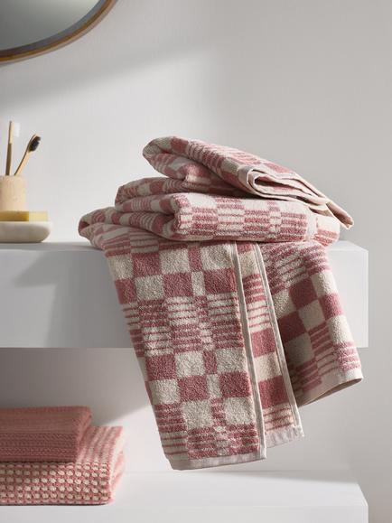 John Lewis Check Towels - view 2, Old Rose