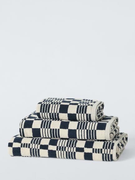 John Lewis Check Towels, Midnight