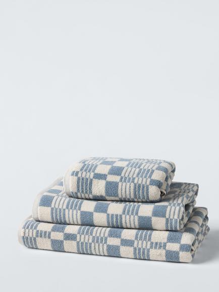 John Lewis Check Towels, Pacific