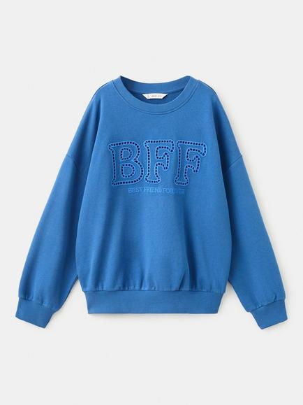 Mango Kids' Oversized Embroidered Sweatshirt, Electric Blue, Electric Blue