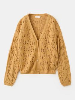 Mango Kids' Openwork Knit Cardigan, Mustard, Mustard