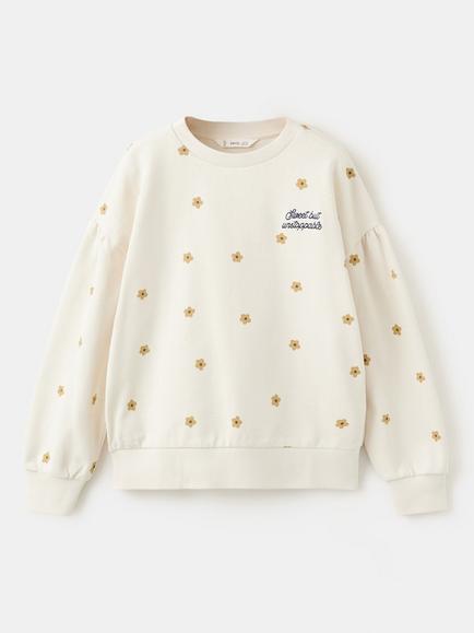 Mango Kids' Floral Print Sweatshirt, Off White, Off White