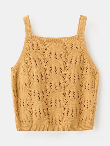 Mango Kids' Thin Strap Knit Top, Mustard - view 2, Mustard