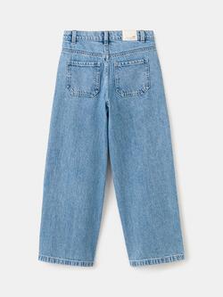 Mango Kids' Floral Embroidery Wide Leg Jeans, Mid Blue - view 2, Mid Blue