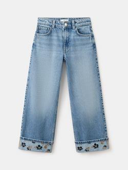 Mango Kids' Relaxed Wide Leg Jeans, Blue, Blue