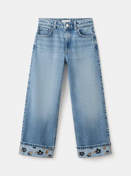 Mango Kids' Relaxed Wide Leg Jeans, Blue, Blue