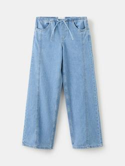 Mango Kids' Seam Detail Wide Leg Jeans, Mid Blue, Mid Blue