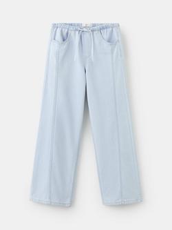 Mango Kids' Seam Detail Wide Leg Jeans, Light Blue, Light Blue