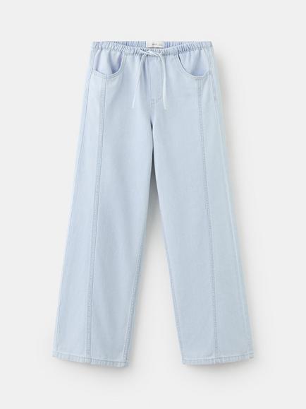 Mango Kids' Seam Detail Wide Leg Jeans, Light Blue, Light Blue