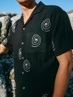 Chelsea Peers Cotton Cheesecloth Embroidered Palm Loop Short Sleeve Shirt, Black - view 2, Black