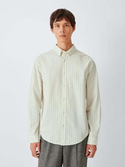 John Lewis Cotton Preppy Stripe Shirt, Ecru/Navy, Ecru/Navy