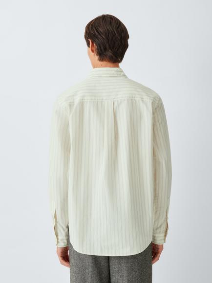 John Lewis Cotton Preppy Stripe Shirt, Ecru/Navy - view 2, Ecru/Navy