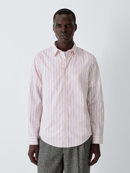 John Lewis Cotton Stripe Shirt, Pink/Grey, Pink/Grey