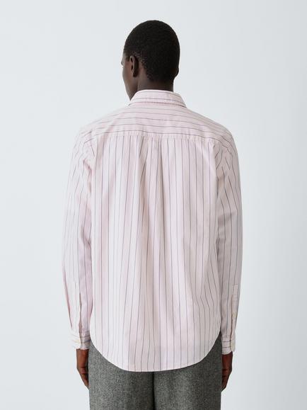 John Lewis Cotton Stripe Shirt, Pink/Grey - view 2, Pink/Grey