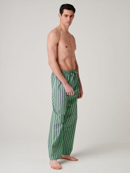 British Boxers Cotton Pyjama Bottoms, Green Flash Stripe - view 2, Green Flash Stripe