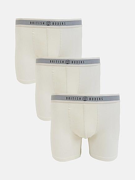 British Boxers Cotton Blend Trunks, Pack of 3, Cricket White, Cricket White