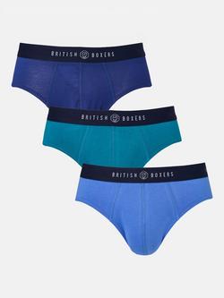 British Boxers Summer Blues Cotton Briefs, Pack of 3, Blue/Multi, Blue/Multi