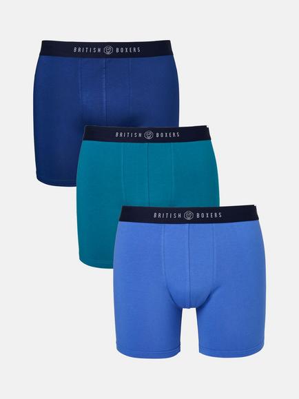 British Boxers Summer Blues Cotton Trunks, Pack of 3, Blue/Multi, Blue/Multi