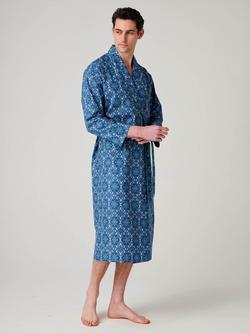 British Boxers Marra Paisley Cotton Dressing Gown, Blue/Multi - view 2, Blue/Multi
