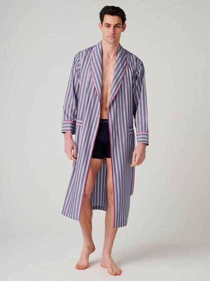 British Boxers Stripe Cotton Dressing Gown, Red/Multi