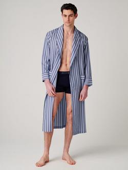 British Boxers Stripe Cotton Dressing Gown, Navy/Multi