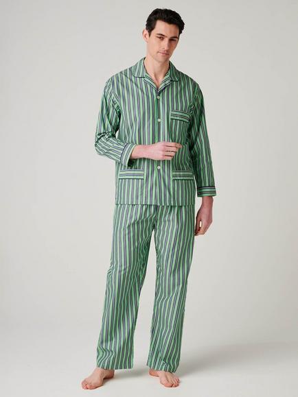 British Boxers Cotton Pyjama Set, Green Flash Stripe, Green Flash Stripe