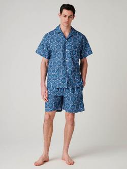 British Boxers Marra Paisley Cotton Short Pyjama Set, Blue/Multi, Blue/Multi