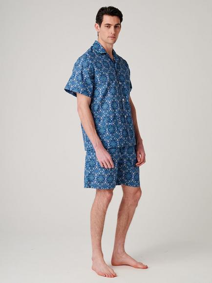 British Boxers Marra Paisley Cotton Short Pyjama Set, Blue/Multi - view 2, Blue/Multi