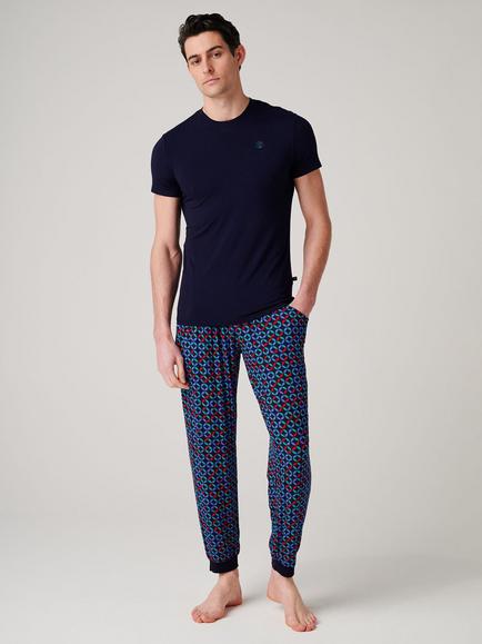 British Boxers Minimal Geo Bamboo Pyjama Set, Navy/Multi, Navy/Multi