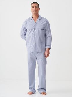British Boxers Pinstripe Cotton Pyjama Set, Navy/White, Navy/White