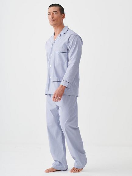 British Boxers Pinstripe Cotton Pyjama Set, Navy/White - view 2, Navy/White