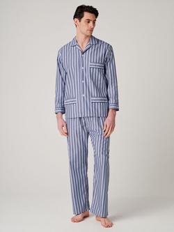 British Boxers Stripe Cotton Pyjama Set, Navy/Multi, Navy/Multi