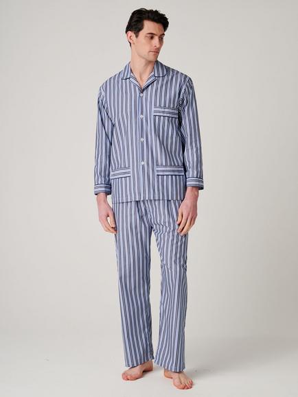 British Boxers Stripe Cotton Pyjama Set, Navy/Multi, Navy/Multi