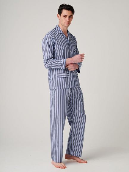 British Boxers Stripe Cotton Pyjama Set, Navy/Multi - view 2, Navy/Multi