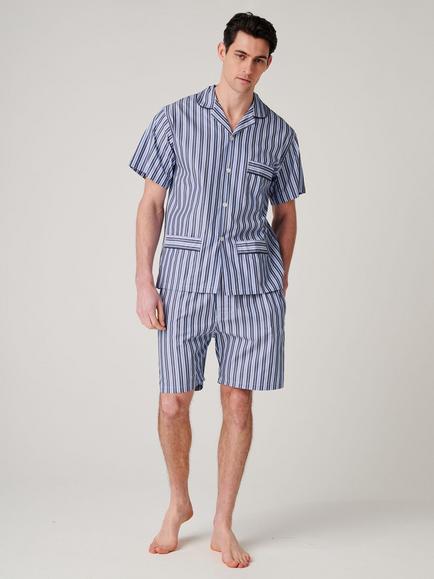 British Boxers Stripe Cotton Short Pyjama Set, Navy/Multi, Navy/Multi