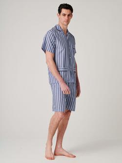 British Boxers Stripe Cotton Short Pyjama Set, Navy/Multi - view 2, Navy/Multi