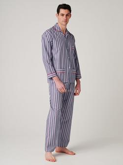 British Boxers Stripe Cotton Pyjama Set, Red/Multi - view 2, Red/Multi