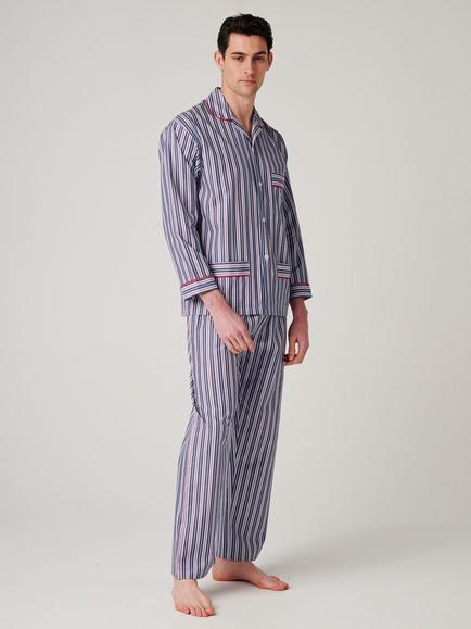 British Boxers Stripe Cotton Pyjama Set, Red/Multi - view 2, Red/Multi