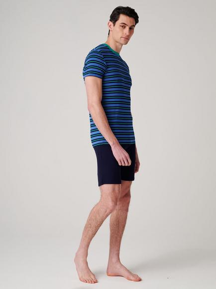 British Boxers Ultramarine Bamboo Short Pyjama Set, Blue/Multi - view 2, Blue/Multi