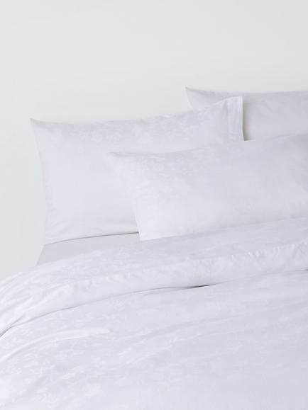 John Lewis Foliage Jacquard Bedding, White, White