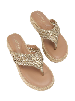 Carvela Portofino Woven T-Bar Sandals - view 2, Gold