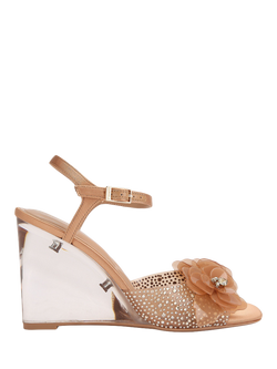 Carvela Positano Flower Embellished Wedge Heel Sandals, Bronze, Bronze
