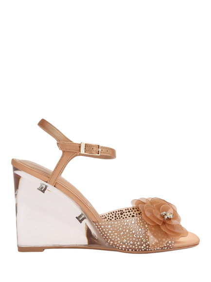 Carvela Positano Flower Embellished Wedge Heel Sandals, Bronze, Bronze