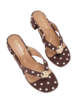 Carvela Sorano Polka Dot Sandals, Brown/White - view 2, Brown/White