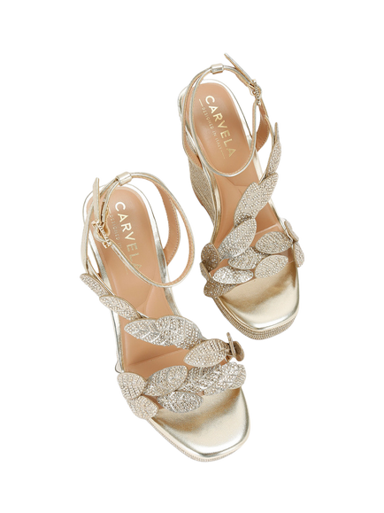 Carvela Eleganza Embellished Wedge Heel Sandals, Gold - view 2, Gold