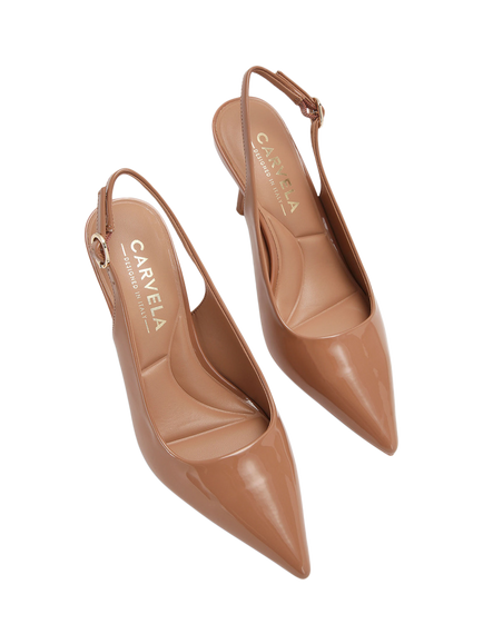 Carvela Spirit Slingback Pointed Heeled Courts, Beige - view 2, Beige