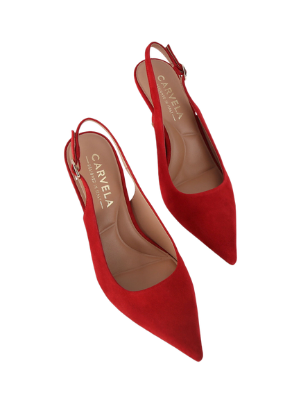Carvela Spirited Suede Slingback Court Shoes - view 2, Bright Red