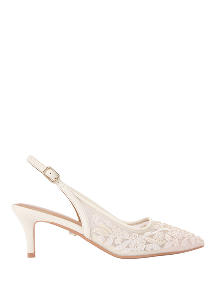 Carvela Positano Lace Pointed Slingback Courts, Cream, Cream