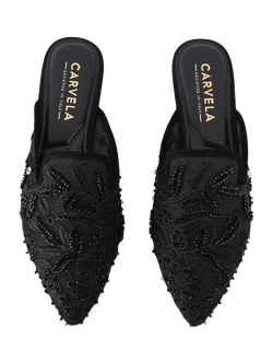 Carvela Evelina Lace Flat Mules, Black - view 2, Black