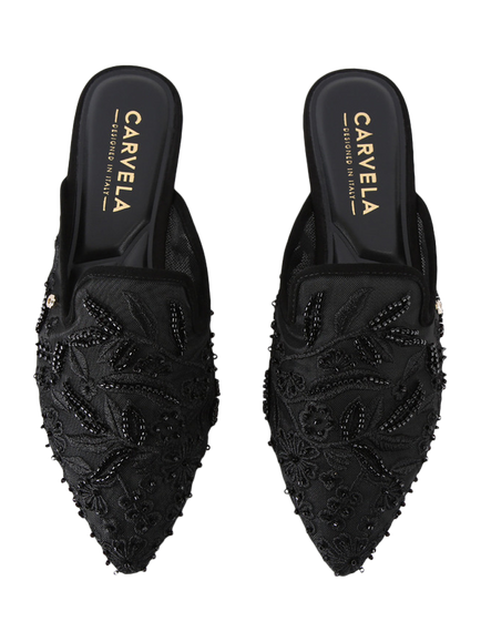 Carvela Evelina Lace Flat Mules, Black - view 2, Black
